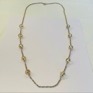 J. Crew round crystal station long gold tone